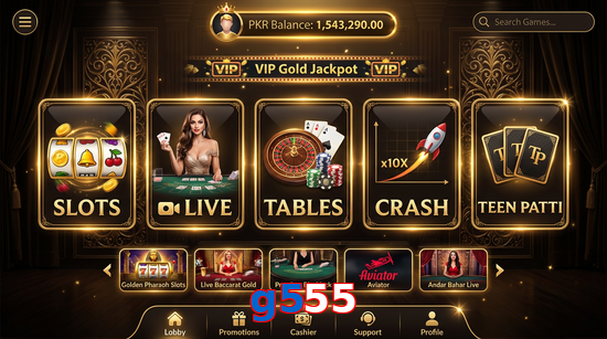Main screen of G555 casino page for PK players